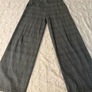 Gray Plaid Wide Leg Pants